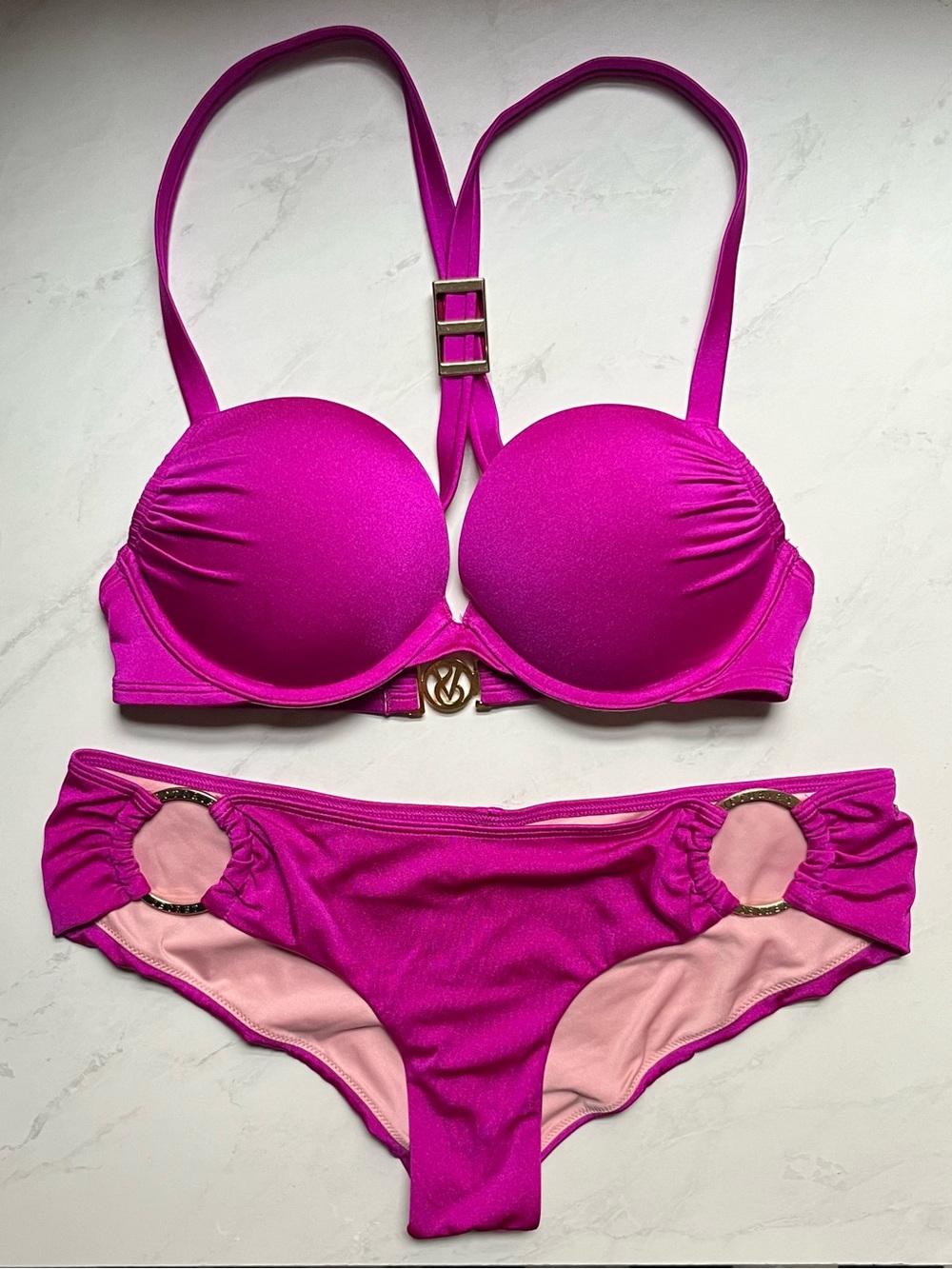 VS Swim • 32B Medium • Bombshell Push Up Racerback Bikini Hipster Cutout Bottoms